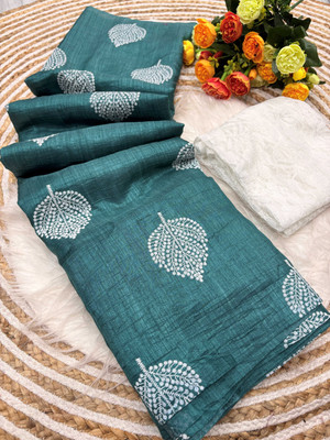 sadika Embellished, Printed Daily Wear Silk Blend Saree(Dark Blue)