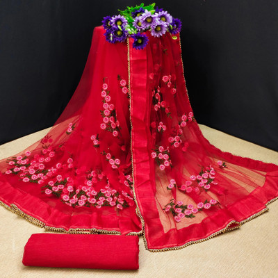 PATLANI STYLE Embroidered Bollywood Net Saree(Red)