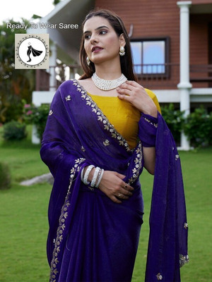 Amavii Floral Print Bollywood Linen Saree(Pack of 2, Dark Blue)