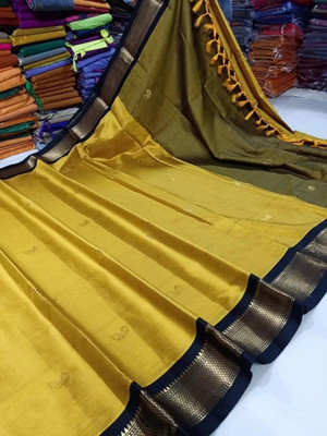 Shruti Bandhani Woven Paithani Cotton Silk Saree(Yellow, Black)
