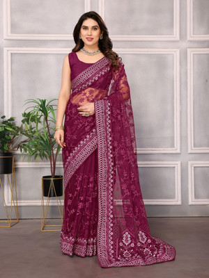 Sasta Bazar Embroidered Bollywood Net Saree(Maroon)