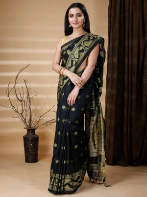 DURGA SAREE MALL Self Design Handloom Pure Cotton Saree(Black)