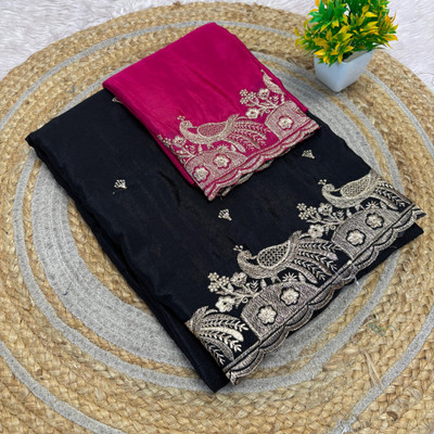 shrijamyaham Embroidered Bollywood Crepe Saree(Pink)