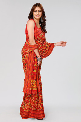Nirvaan Striped Daily Wear Georgette Saree(Red)