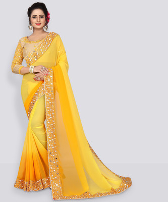jashvicreation Embroidered Bollywood Georgette Saree(Yellow)