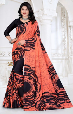 ABSOLUTE FASHION HUB Applique Ikkat Cotton Blend Saree(Black)