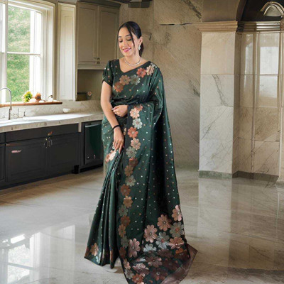 CP TEXTILE Solid/Plain Banarasi Jacquard Saree(Dark Green)