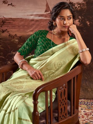 Sareemall Woven Bollywood Silk Blend Saree(Light Green)