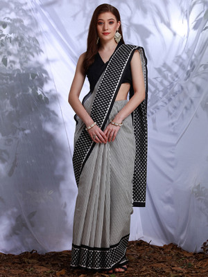 Divastri Printed Daily Wear Silk Blend Saree(White)