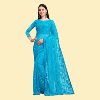 nexxxa Embellished Bollywood Net Saree(Blue)