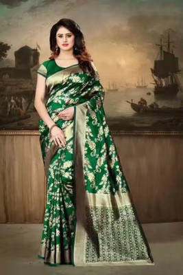 FABART CRETION Woven Banarasi Cotton Silk Saree(Green)