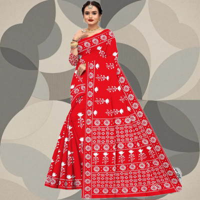 KAVACH TEXTILE Printed Daily Wear Pure Cotton Saree(Red)