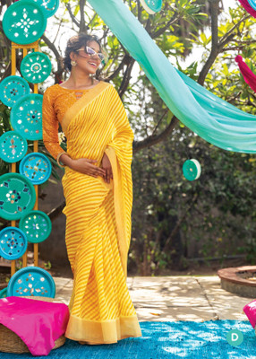 PHEASANT Digital Print Bollywood Cotton Linen Saree(Yellow)
