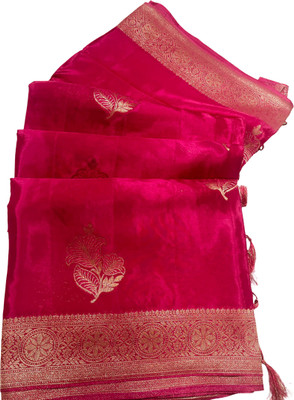 Shri Balaji Sarees Woven Banarasi Silk Blend Saree(Gold, Pink)