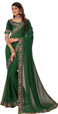 Tejal Creation Solid/Plain Bollywood Georgette Saree(Black)