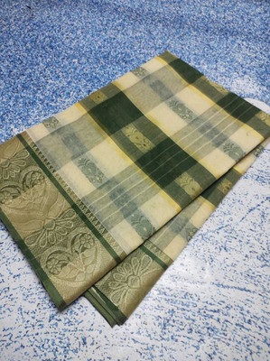 p fashion Self Design Handloom Pure Cotton Saree(Multicolor, Green)