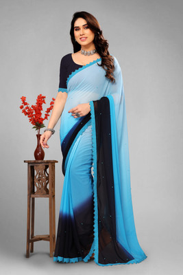 sazora Embellished Bollywood Georgette Saree(Light Blue)