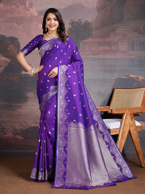 House of Pataudi Woven Banarasi Silk Blend Saree(Purple)