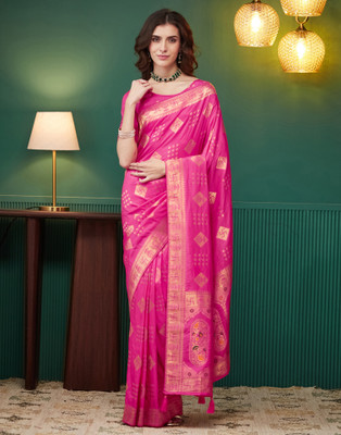 Satrani Embellished, Woven, Self Design Banarasi Jacquard, Silk Blend Saree(Pink)