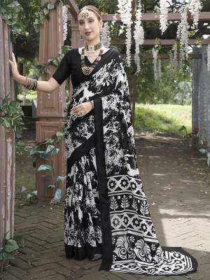 ANOUK Printed Daily Wear Georgette Saree(Black)