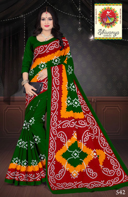 mahakali Printed Bandhani Pure Cotton Saree(Green)