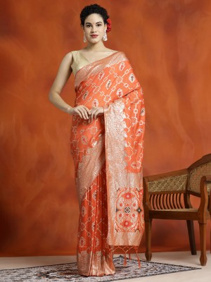 Jaipur Kurti Woven Banarasi Silk Blend Saree(Orange)