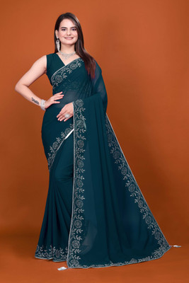 SHELDROM MART Solid/Plain Bollywood Georgette Saree(Green)