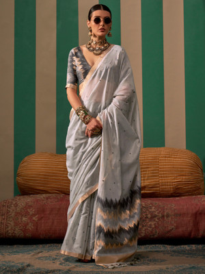 Sareemall Woven Banarasi Silk Blend Saree(Grey)