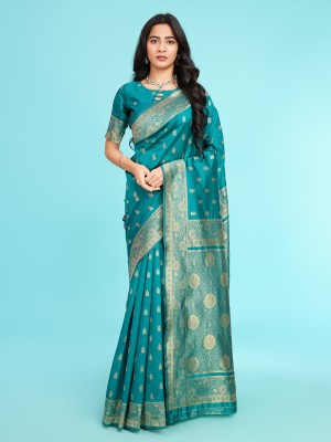 RICH & ROMAN Embellished, Woven Banarasi Jacquard, Pure Silk Saree(Multicolor)