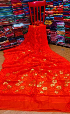 HouseOfCommon Self Design Jamdani Cotton Blend Saree(Red)