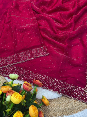 STITCH N SOLUS Embellished Bollywood Georgette Saree(Pink)
