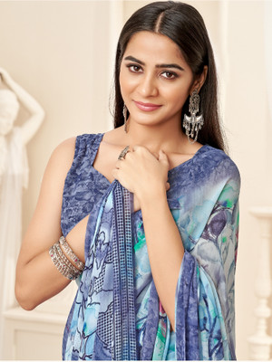 Sareemall Printed Daily Wear Georgette Saree(Grey)