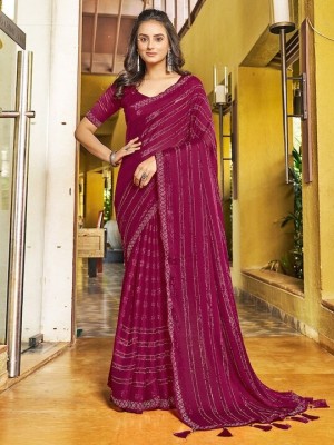 Divastri Self Design Bollywood Silk Blend, Georgette Saree(Pink)