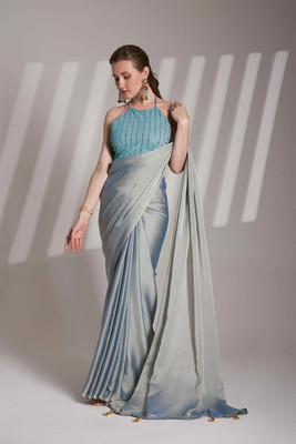 HERE&NOW Solid/Plain Bollywood Satin Saree(Grey)