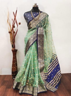 MM VENTURE Self Design Kanjivaram Organza Saree(Green)