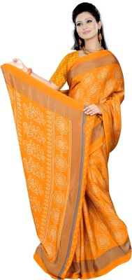 A V M Print Printed Daily Wear Crepe Saree(Yellow)