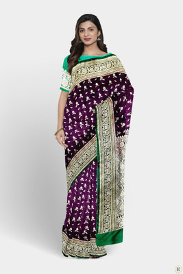 kamaldesigner Woven, Self Design Banarasi Silk Blend Saree(Brown)