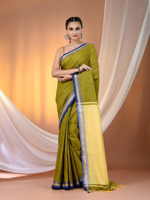Rnn Saree Self Design Handloom Pure Cotton Saree(Brown, Yellow)