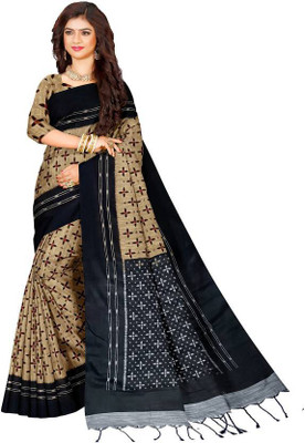 Joyguru Textile Printed Sambalpuri Viscose Rayon Saree(Mustard)