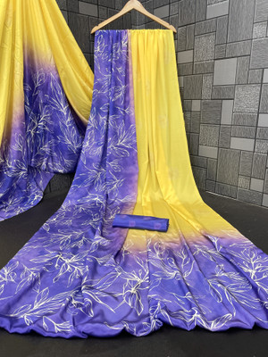Adiyogi Enterprise Digital Print Bollywood Crepe Saree(Yellow, Blue)