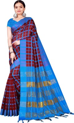 Suntex Checkered Bollywood Cotton Silk Saree(Maroon)