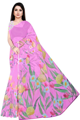 Jumki Fashion Floral Print Bollywood Organza Saree(Black)