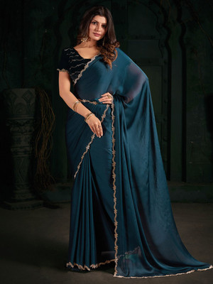 ANOUK Solid/Plain Daily Wear Polyester Saree(Green)