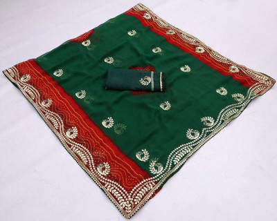 Pranjal Printed Bandhani Georgette Saree(Green)