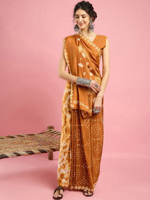 Sangria Printed Bandhani Crepe Saree(Mustard)