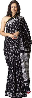 DASTKARPRINT Printed, Color Block, Blocked Printed, Floral Print Daily Wear Pure Cotton Saree(Black)