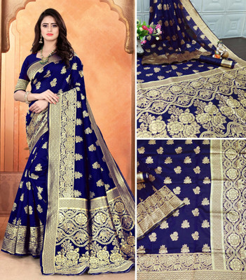 RASVRITI Printed Kanjivaram Pure Silk, Art Silk Saree(Dark Blue)