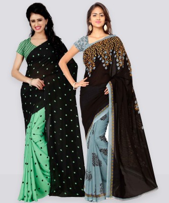 Anand Sarees Polka Print Daily Wear Georgette Saree(Pack of 2, Black)