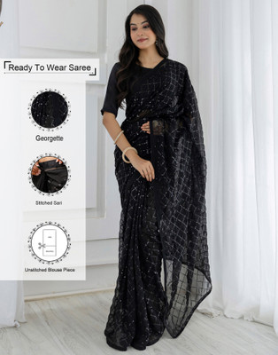 Samah Embellished, Self Design Bollywood Georgette Saree(Black)
