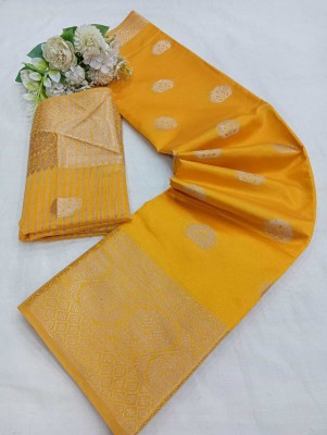 MAANVIT Self Design Kanjivaram Pure Cotton, Cotton Silk Saree(Yellow)